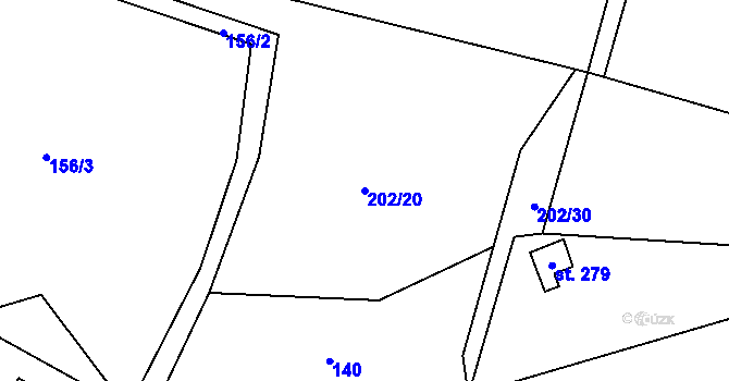 Parcela st. 202/20 v KÚ Sedlice u Želivi, Katastrální mapa