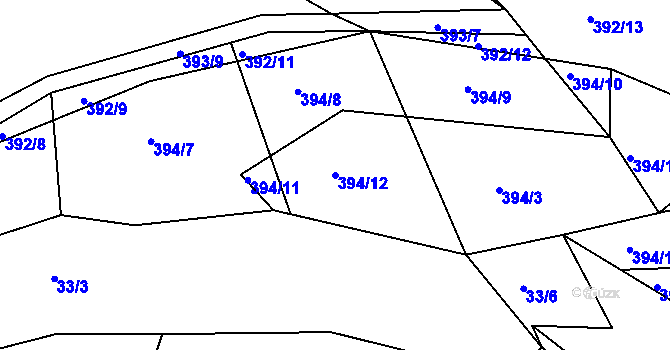 Parcela st. 394/12 v KÚ Sedlice u Želivi, Katastrální mapa