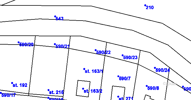 Parcela st. 590/22 v KÚ Sedlice u Želivi, Katastrální mapa