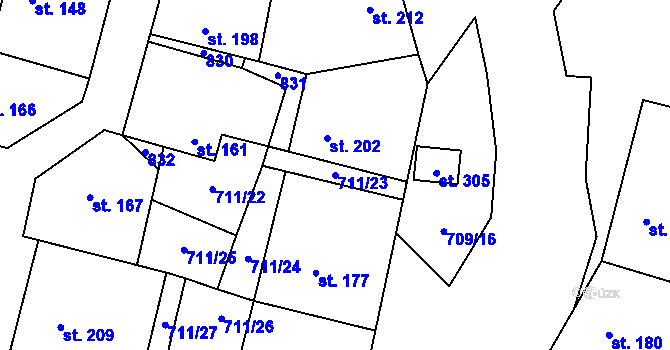 Parcela st. 711/23 v KÚ Sedlice u Želivi, Katastrální mapa