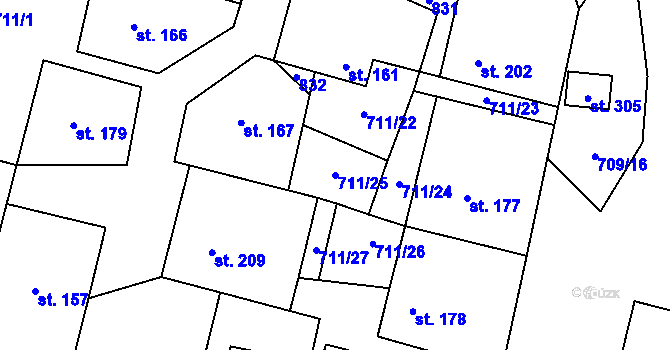 Parcela st. 711/25 v KÚ Sedlice u Želivi, Katastrální mapa