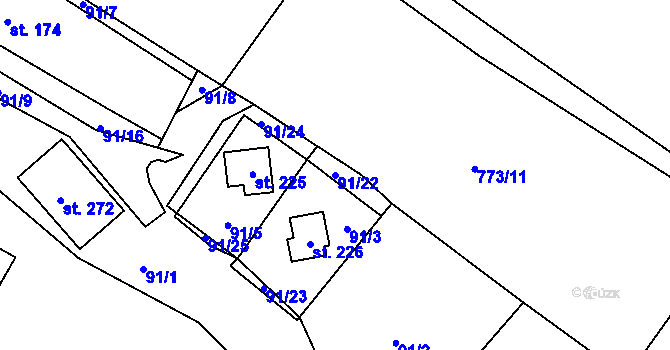 Parcela st. 91/22 v KÚ Sedlice u Želivi, Katastrální mapa