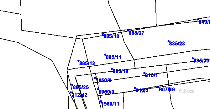 Parcela st. 885/11 v KÚ Sedlice u Blatné, Katastrální mapa