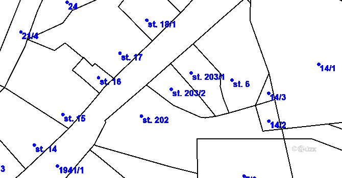 Parcela st. 203/2 v KÚ Sedlice u Blatné, Katastrální mapa