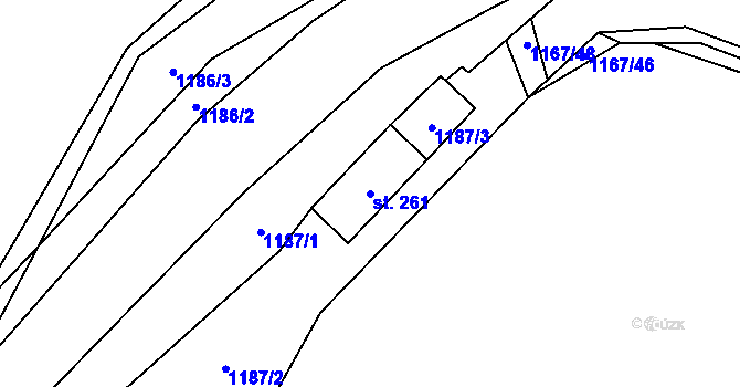 Parcela st. 261 v KÚ Sedlice u Blatné, Katastrální mapa