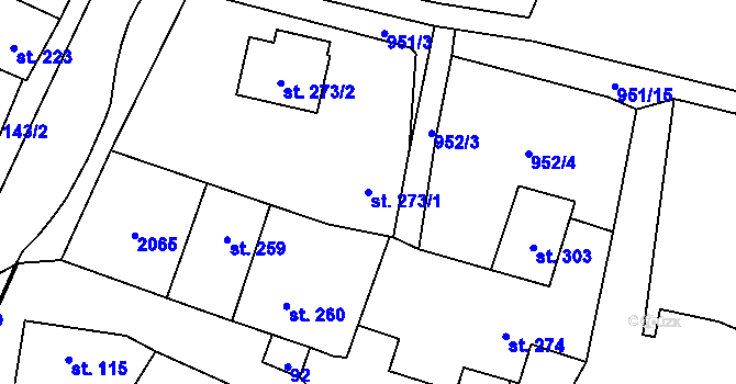 Parcela st. 273/1 v KÚ Sedlice u Blatné, Katastrální mapa