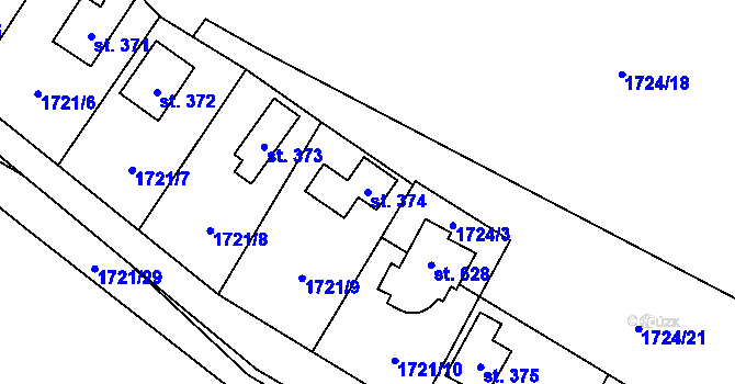 Parcela st. 374 v KÚ Sedlice u Blatné, Katastrální mapa