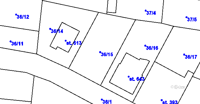 Parcela st. 36/15 v KÚ Sedlice u Blatné, Katastrální mapa