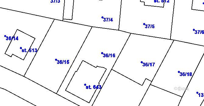 Parcela st. 36/16 v KÚ Sedlice u Blatné, Katastrální mapa
