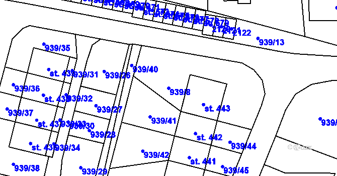 Parcela st. 939/8 v KÚ Sedlice u Blatné, Katastrální mapa