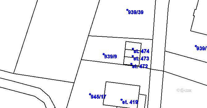Parcela st. 939/9 v KÚ Sedlice u Blatné, Katastrální mapa