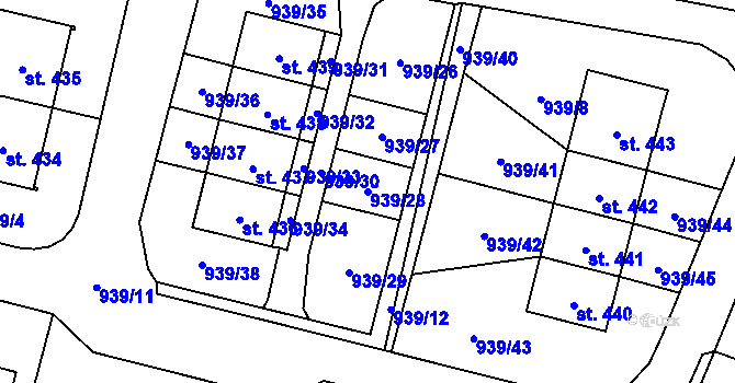 Parcela st. 939/28 v KÚ Sedlice u Blatné, Katastrální mapa