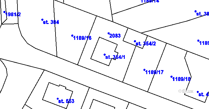 Parcela st. 354/1 v KÚ Sedlice u Blatné, Katastrální mapa
