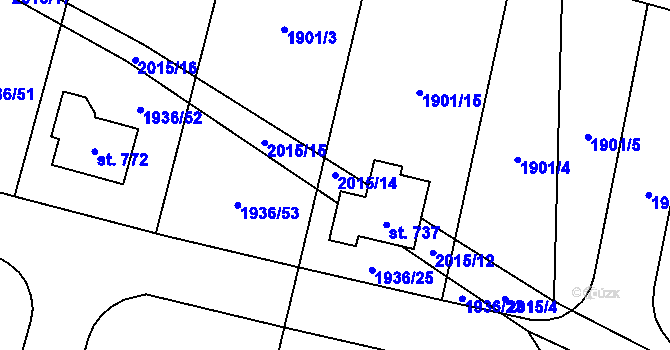 Parcela st. 2015/14 v KÚ Sedlice u Blatné, Katastrální mapa