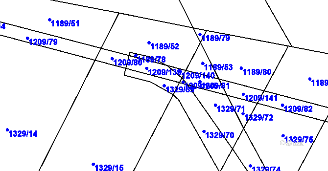 Parcela st. 1329/69 v KÚ Sedlice u Blatné, Katastrální mapa