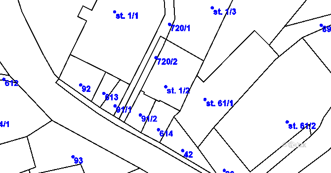 Parcela st. 1/2 v KÚ Sedliště u Litomyšle, Katastrální mapa