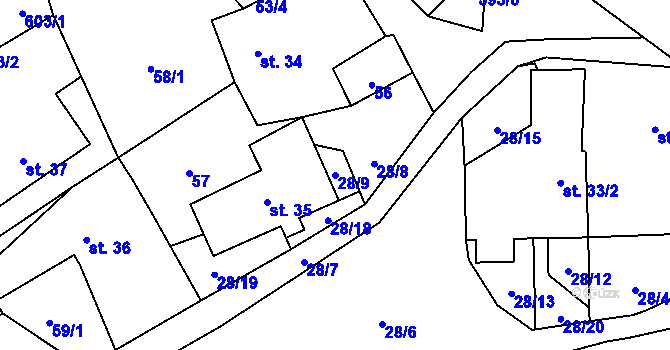 Parcela st. 28/9 v KÚ Sedliště u Litomyšle, Katastrální mapa