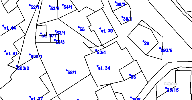 Parcela st. 53/4 v KÚ Sedliště u Litomyšle, Katastrální mapa