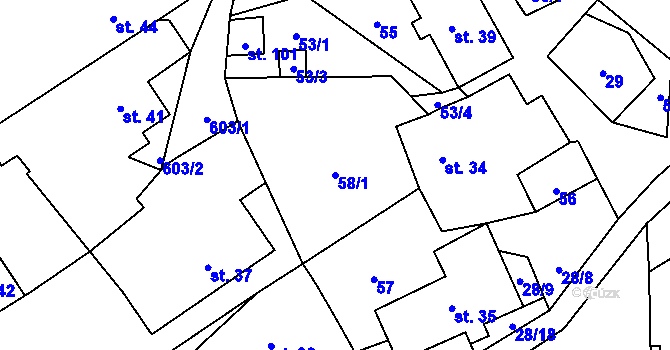 Parcela st. 58/1 v KÚ Sedliště u Litomyšle, Katastrální mapa