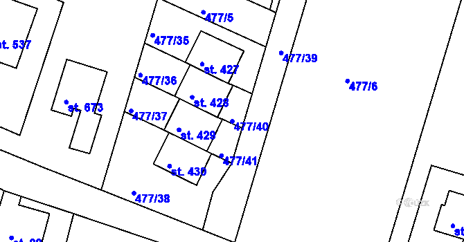 Parcela st. 477/40 v KÚ Sedliště ve Slezsku, Katastrální mapa