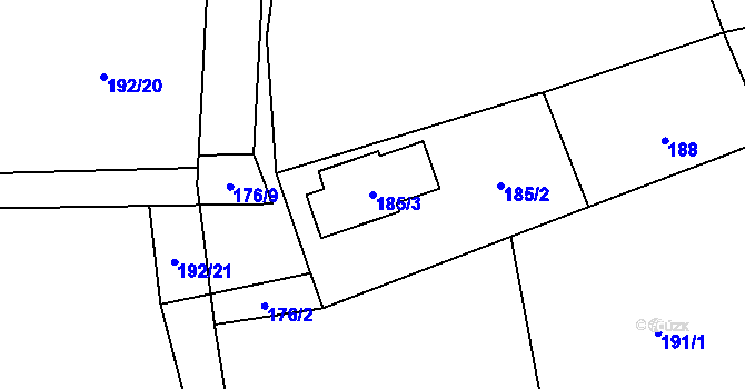 Parcela st. 185/3 v KÚ Sedlnice, Katastrální mapa