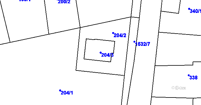Parcela st. 204/3 v KÚ Sedlnice, Katastrální mapa