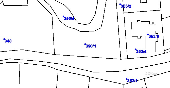 Parcela st. 350/1 v KÚ Sedlnice, Katastrální mapa