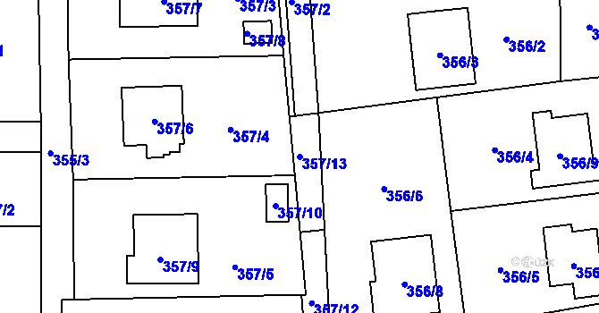 Parcela st. 357/13 v KÚ Sedlnice, Katastrální mapa
