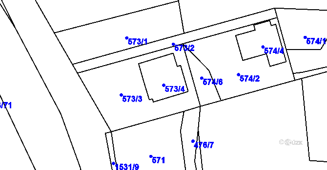 Parcela st. 573/4 v KÚ Sedlnice, Katastrální mapa
