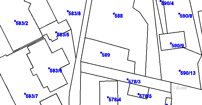 Parcela st. 589 v KÚ Sedlnice, Katastrální mapa