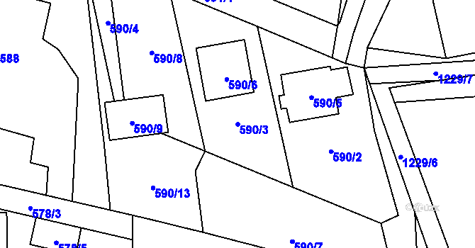 Parcela st. 590/3 v KÚ Sedlnice, Katastrální mapa