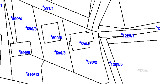 Parcela st. 590/5 v KÚ Sedlnice, Katastrální mapa