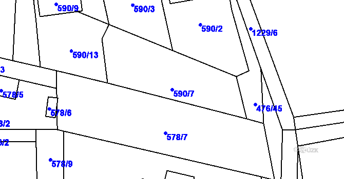 Parcela st. 590/7 v KÚ Sedlnice, Katastrální mapa