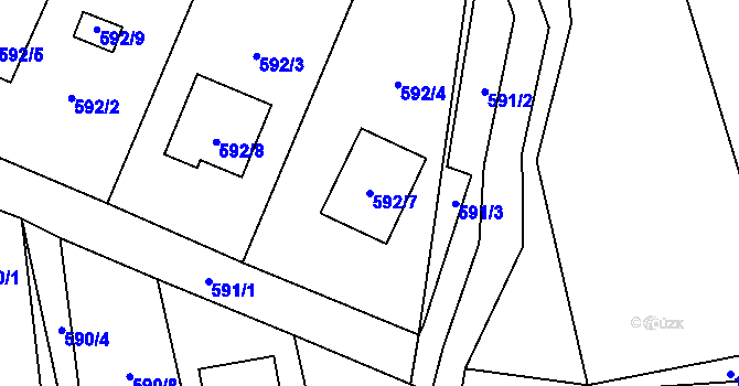 Parcela st. 592/7 v KÚ Sedlnice, Katastrální mapa