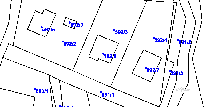 Parcela st. 592/8 v KÚ Sedlnice, Katastrální mapa