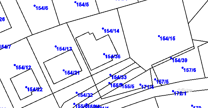 Parcela st. 154/36 v KÚ Sedlnice, Katastrální mapa