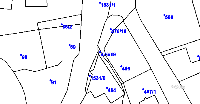 Parcela st. 476/19 v KÚ Sedlnice, Katastrální mapa