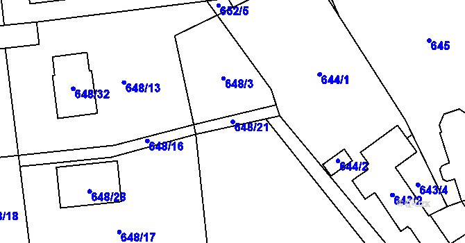 Parcela st. 648/21 v KÚ Sedlnice, Katastrální mapa