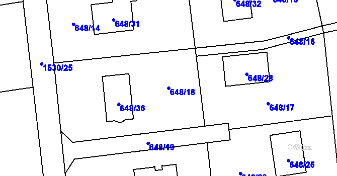 Parcela st. 648/18 v KÚ Sedlnice, Katastrální mapa