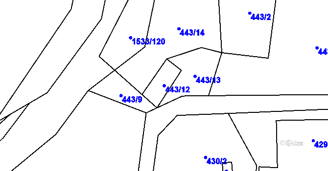 Parcela st. 443/12 v KÚ Sedlnice, Katastrální mapa