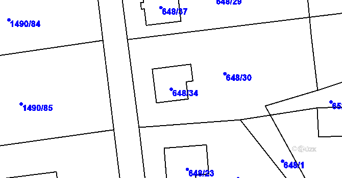 Parcela st. 648/34 v KÚ Sedlnice, Katastrální mapa