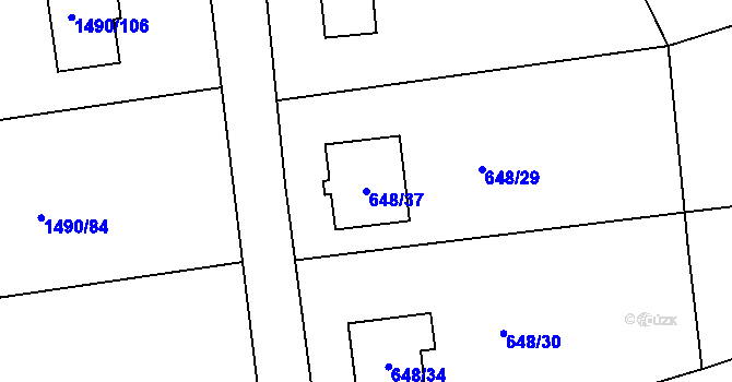 Parcela st. 648/37 v KÚ Sedlnice, Katastrální mapa