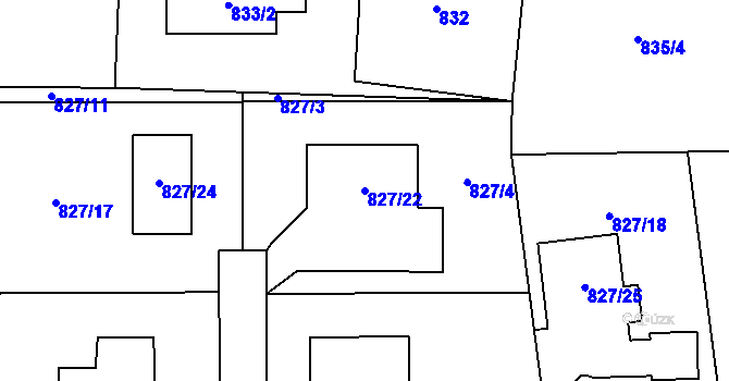 Parcela st. 827/22 v KÚ Sedlnice, Katastrální mapa