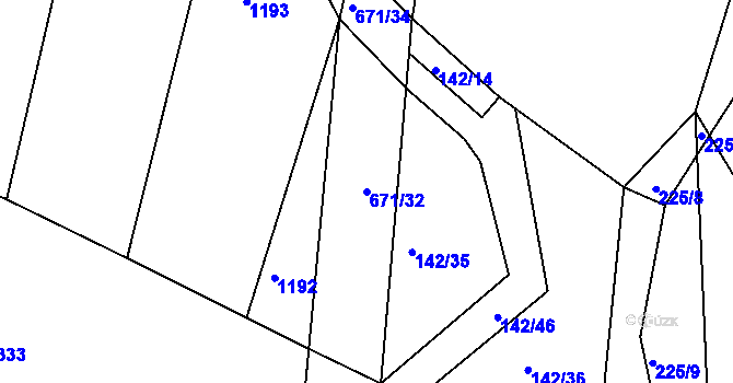 Parcela st. 671/32 v KÚ Střelskohoštická Lhota, Katastrální mapa