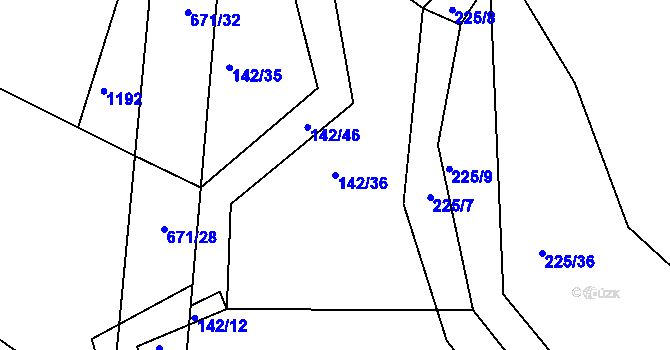 Parcela st. 142/36 v KÚ Střelskohoštická Lhota, Katastrální mapa