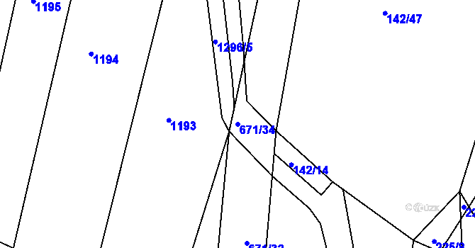 Parcela st. 671/34 v KÚ Střelskohoštická Lhota, Katastrální mapa