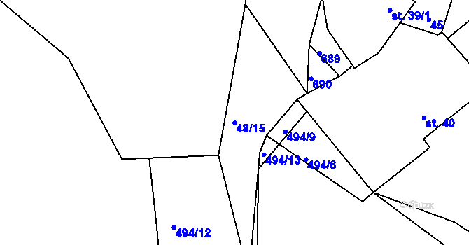 Parcela st. 48/15 v KÚ Střelskohoštická Lhota, Katastrální mapa