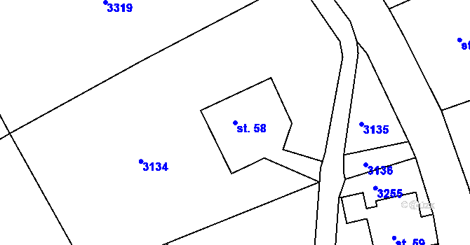 Parcela st. 58 v KÚ Sedloňov, Katastrální mapa