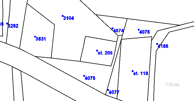 Parcela st. 205 v KÚ Sedloňov, Katastrální mapa
