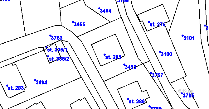Parcela st. 285 v KÚ Sedloňov, Katastrální mapa